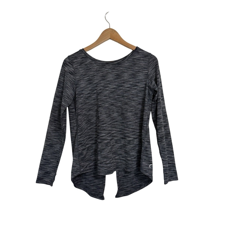 Zyia Active Womens Space Dye Long Sleeve Split Back Performance Top Black Gray L